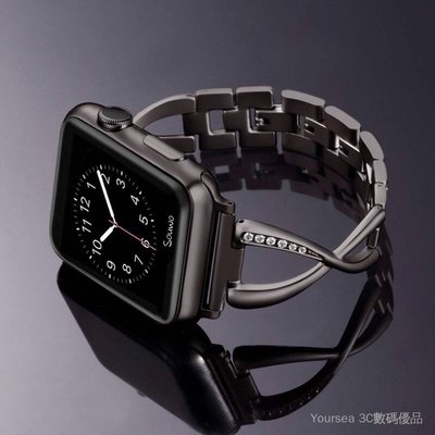 gaming微小配件-蘋果手錶鑲鑽手鍊錶帶 apple watch 4/5/6/7/8代金屬錶帶 iwatch 8代7代SE不銹鋼X款鑲鑽錶帶-gm