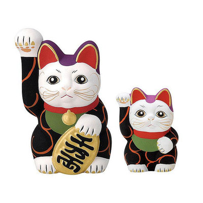 日本製 親子招財貓 千萬兩 唐草手繪招財貓 貯金箱 陶器 13.5cm