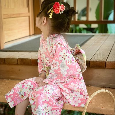 春季夏季春夏日本和服女童公主日式浴衣櫻花小孩中國風~特價
