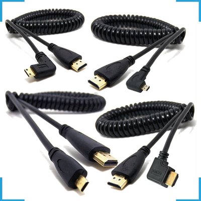 線材HDMI線H-014 Micro HDMI轉HDMI高清線微軟mini彎頭視頻線伸縮彈簧視頻線