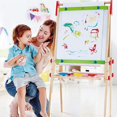 畫板Hape畫板兒童性畫架寶寶寫字板白雙面支架式小黑板家用可擦玩具