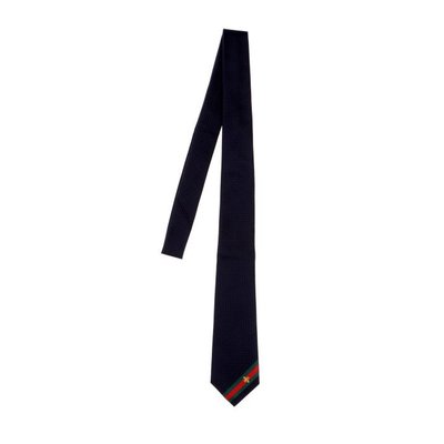 GUCCI 真絲深藍色領帶飾有金色蜜蜂刺繡 全新正品 現貨在台 歐洲代購 義大利正品代購 台北實體店家