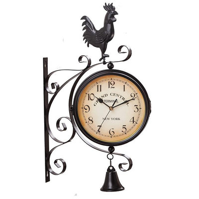 現貨創意擺件跨境貨源歐式鐵藝復古創意家居 壁鐘雙面掛鐘表double side clock