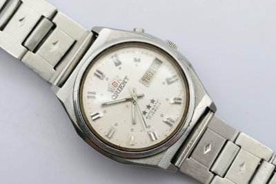 (小蔡二手挖寶網) 日本製 ORIENT 東方 自動機械錶 日星期顯示 21石 原廠錶帶 有行走 商品如圖 1元起標 無底價