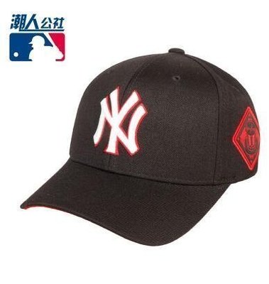 【熱賣精選】正品代購MLB棒球帽NY鴨舌帽可調節男女款嘻哈帽黑紅情侶遮陽帽子-LK99178