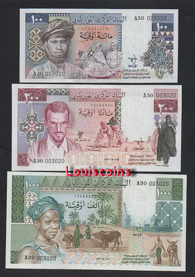 【Louis Coins】B231-MAURITANIA-1975茅利塔尼亞全套紙幣,100-1000 Ouguiya