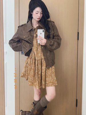 棕色PU皮衣女春秋新款設計復古高級感機車服外套夾克上衣
