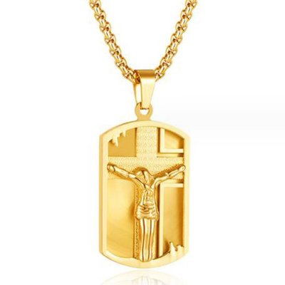 《QBOX 》FASHION 飾品【C23N2292】精緻個性金色軍牌立體浮雕耶穌十字架鈦鋼墬子項鍊/掛飾