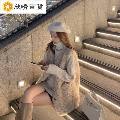 qq毛上衣 絨毛背心 毛絨背心 毛茸茸上衣 羊羔毛馬甲女2021年新款秋冬季加厚皮毛一體無袖背心馬夾外套坎肩-欣晴百貨