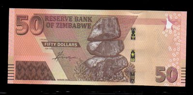 【低價外鈔】辛巴威 2020 (2021) 年 50 Dollars 辛巴威幣 紙鈔一枚，最新發行~(AF字軌)