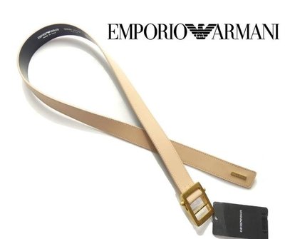 EMPORIO ARMANI 米色皮革金色金屬時尚 皮帶腰帶