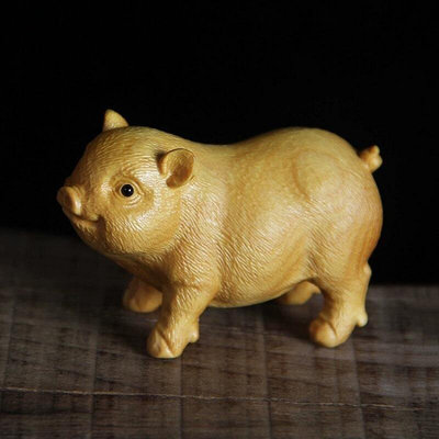 黃楊木雕福氣豬手把件 可愛生肖豬把玩件小動物桌面擺件治愈系品