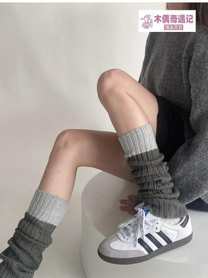 匠藝織紡針織襪套女款春秋冬毛線腿套堆堆襪灰色保暖小腿襪-木偶奇遇記
