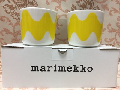 私人收藏絕版花色：芬蘭Marimekko Lokki 黃色海鷗咖啡杯，一組二個