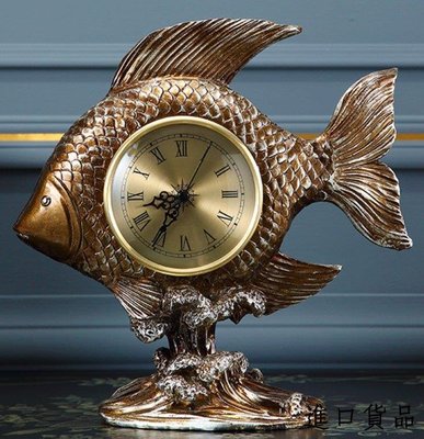 現貨歐式 復古銅色金魚造型座鐘 歐風古典吉祥魚造型鐘經典藝術鐘桌鐘桌面時鐘擺飾鐘裝飾時鐘家飾可開發票