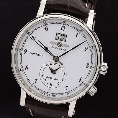 【精品廉售/手錶】德國名錶Zeppelin齊柏林飛船錶 Nordstern dual雙時區 石英男士錶*美品*附原廠盒