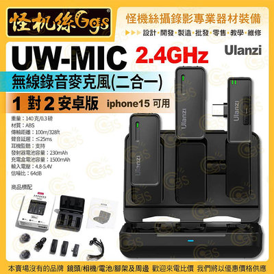現貨 24期 Ulanzi UW-MIC 2.4GHz無線錄音麥克風 2in1 1對2 安卓版 便攜可穿戴 100米 iphone15 可用