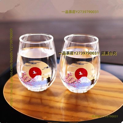一品茶莊 日本進口高木陶器冷感玻璃清酒杯 富士山櫻花玻璃水杯 生日禮物