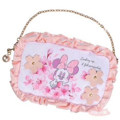 日本迪士尼 米妮 粉色櫻花 手機袋 花邊造型手機包。現貨【Fun心購】