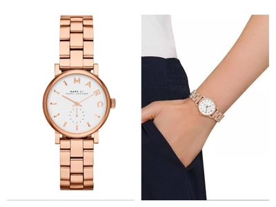 MARC BY MARC JACOBS Baker 白色面錶盤 玫瑰金色不鏽鋼錶帶 石英 女士手錶 MBM3248