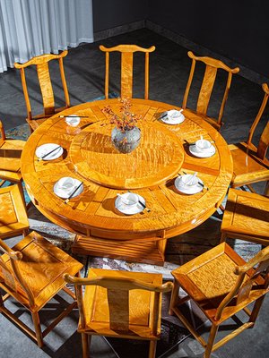 倉庫現貨出貨定制            金絲楠木餐桌實木圓桌原木桌子飯桌客廳桌椅組合套裝定制紅木家具