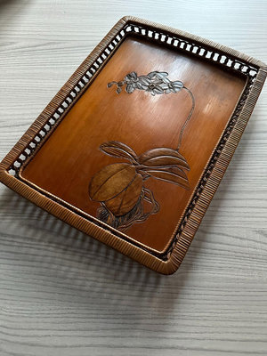日本 昭和早期 實木鑲嵌 藤敷輪 蝴蝶蘭紋 香盤 茶盤