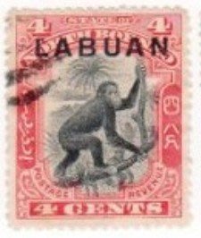1900年英屬納閩島Orangutan (Pongo sp.)郵票4cents