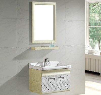 FUO衛浴: 50公分 合金櫃體陶瓷盆浴櫃組(含鏡子,龍頭) T9006-50