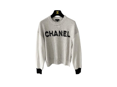 My Closet 二手名牌 CHANEL 2019秋冬 Chanel 字樣 米金色 Cashmere 針織長袖上衣