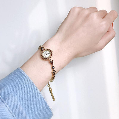中古風手錶日本agete石榴石手表女士款小眾輕奢復古風手鏈式vintage中古腕表
