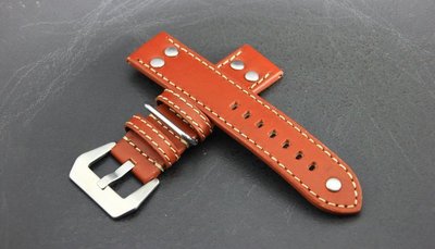 鉚釘22mm直身hamilton的新衣德國軍錶vintage冒險風格~棕色~真皮錶帶banda製作