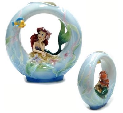鼎飛臻坊 Disney 小美人魚 愛麗兒 FRANZ 2008 陶瓷 立體浮雕 細緻 花瓶 希有絕版 日本正版