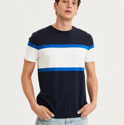 現貨 1XL 短T AE 方塊撞色短袖T恤 藍色獨特短T 潮流品牌 AMERICAN EAGLE 大尺碼