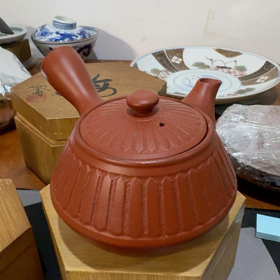 日本回流朱泥常滑燒側把急須側把壺茶壺蓋子有一點點小