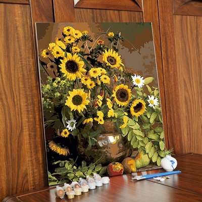 下殺-DIY數字油畫植物花卉菊花向日葵掛畫手繪填色客廳臥室書房裝飾畫