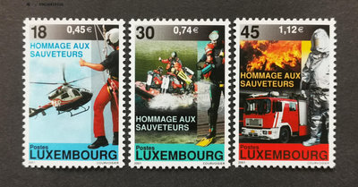 郵票盧森堡郵票2001消防車直升機救援船3全新外國郵票