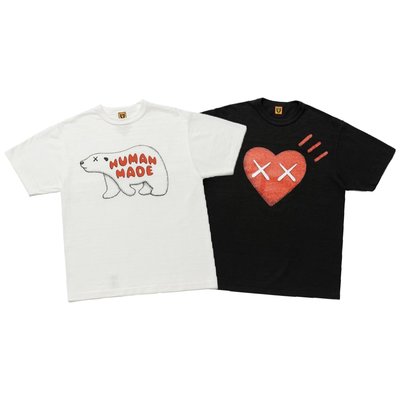 【熱賣精選】HUMAN MADE ×KAWS 22SS T-SHIRT 手繪卡通北極熊圓領短袖T恤