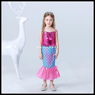 【熱賣精選】兒童服裝 跨境可愛萬聖節童裝ins美人魚公主裙女童洋裝一件代發－