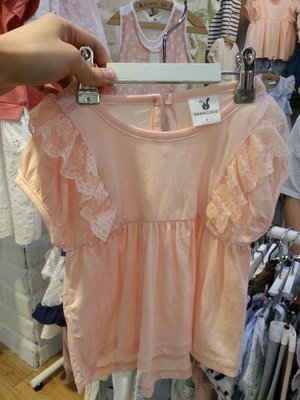 Marumo韓童裝店-粉橘蕾絲短衣 size:9.11出清390 正韓貨 娃娃裝上衣