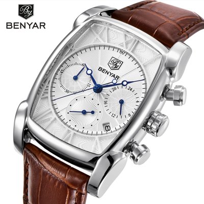【潮裡潮氣】BENYAR賓雅爆款經典腕錶時尚男士手錶高檔三眼錶盤皮帶手錶5113M