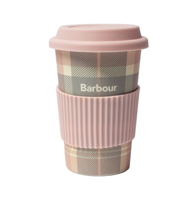 【英國Barbour】粉紅/灰色格紋隨行杯 隨身杯 旅行杯 手拿杯 咖啡杯 馬克杯 水杯 皇室御用百年經典