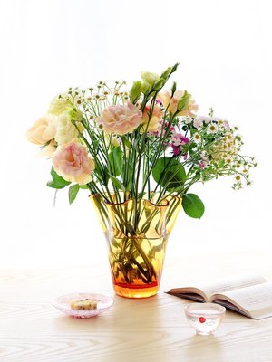 現貨熱銷-日本進口ADERIA津輕手工七彩琥珀花朵玻璃大花瓶日式花器精致禮物