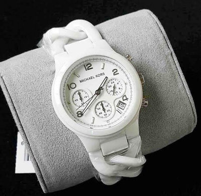 MICHAEL KORS 白色錶盤 麻花交錯 白色陶瓷錶帶 石英 三眼計時 女士手錶 MK5387