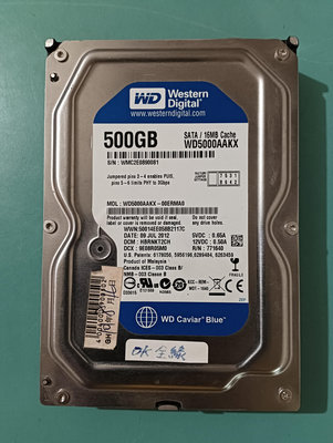 WD藍標 3.5吋 500GB(500G) SATA硬碟 WD5000AAKX-00ERMA0 良品 A159