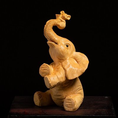 【熱賣精選】黃楊木雕創意家居飾品中式客廳裝飾雕刻工藝品實木大象擺件風水象 木雕 木雕藝術品