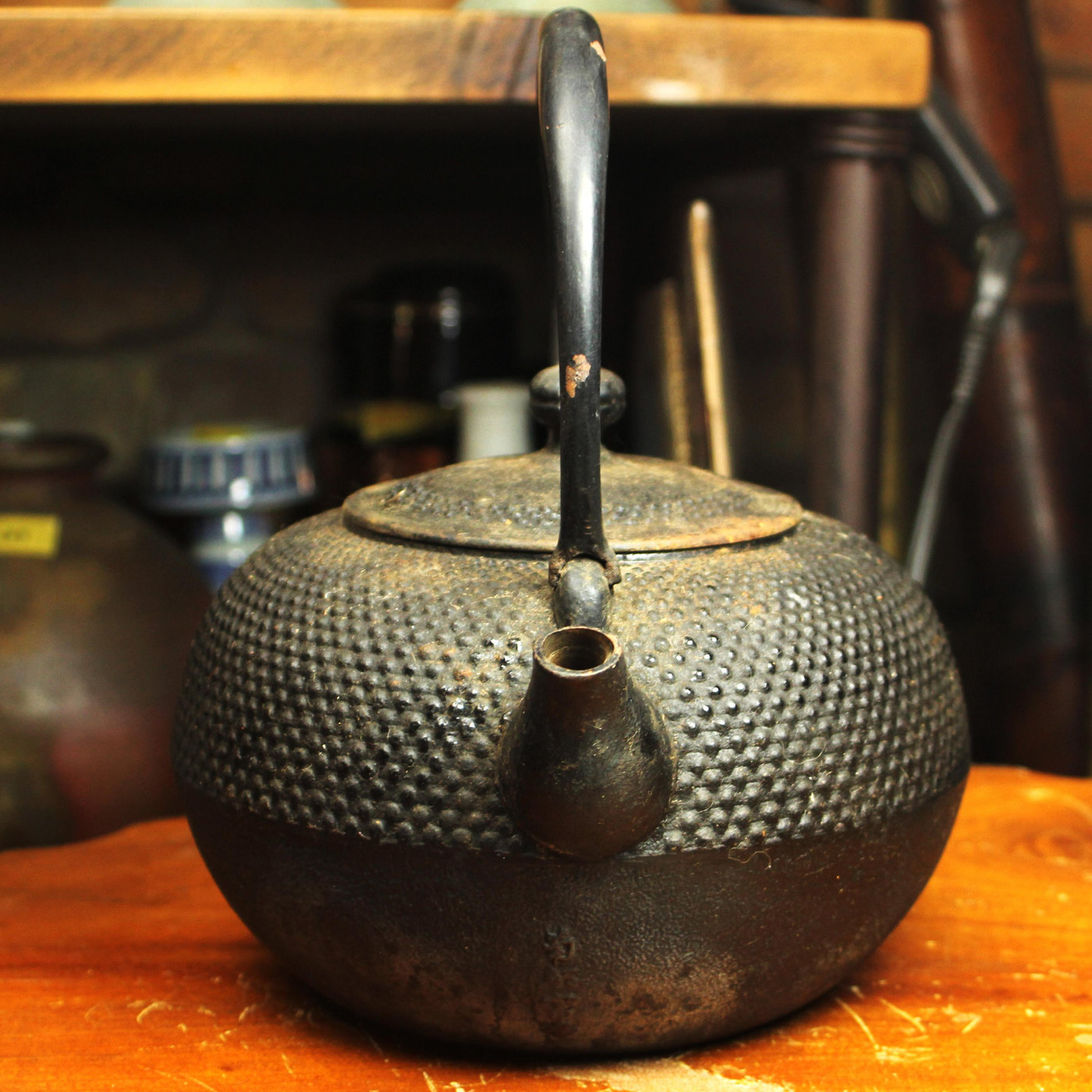 メール便無料】 南部鉄瓶 ☆Zakki☆時代年代物 在名 湯沸 茶道具 提手 