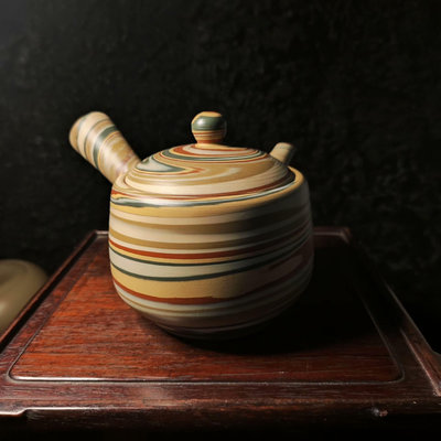 日本回流，常滑燒側把壺橫手急須茶注，鏈上手，攪泥側把壺，白山