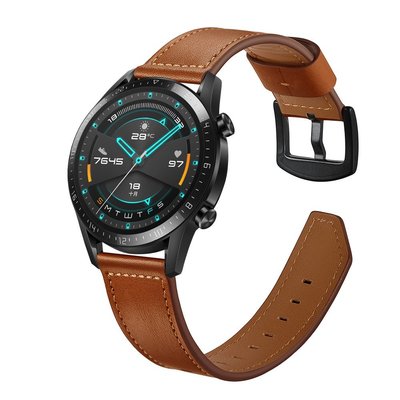 真皮 錶帶適用於華為手錶 WATCH GT2 智慧手錶 頭層牛皮刀尾款 20 22mm 運動腕帶 商務出行