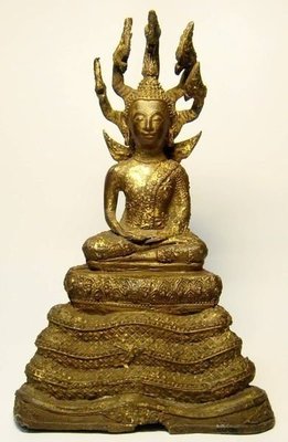 菩多佛教文物N8-泰國18~19世紀RATTANAKOSIN王朝舍利塔藏七龍銅佛