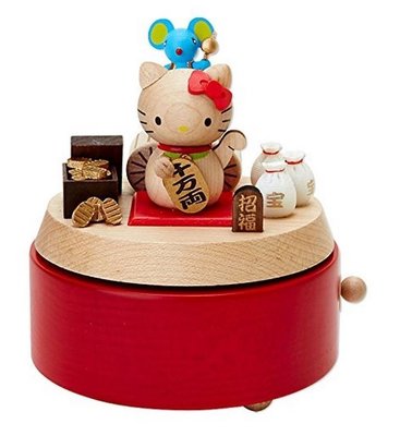 鼎飛臻坊 Hello Kitty 凱蒂貓 招財貓 木製音樂盒 日本正版